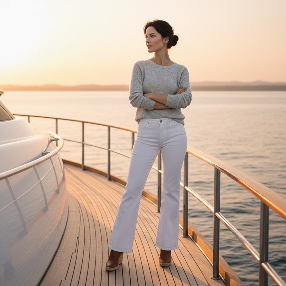 L'Agence White Denim Jeans Elysee 31 Low Rise Flare Leg, cost $275 new